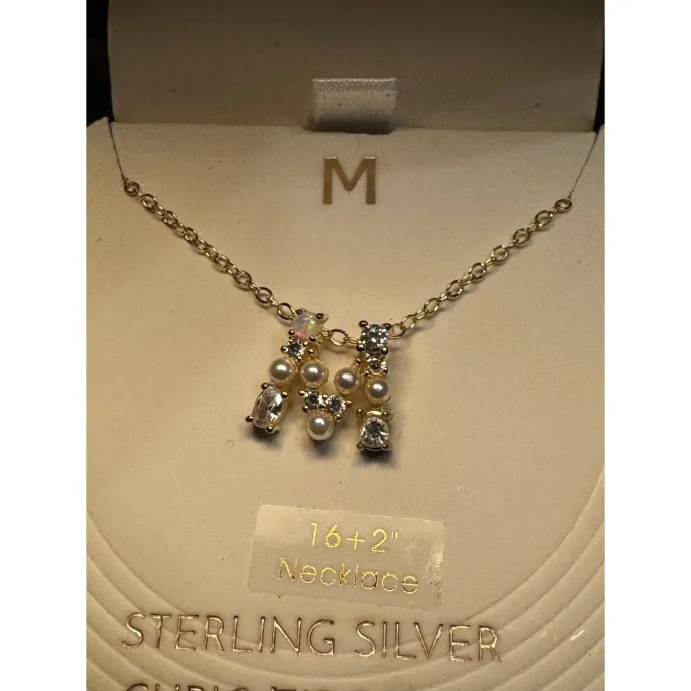 Sterling Silver 16in 2in ext CZ Vermiel M Necklace - Picture 3 of 5